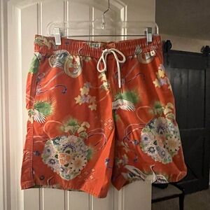 POLO by Ralph Lauren Sunwashed Orange Bird Floral Cotton nylon Swim Trunks, M